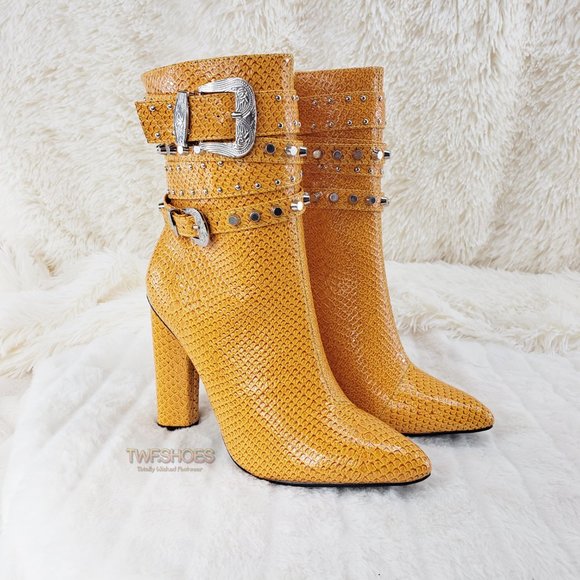 Final Sale Strap Top Studded 4" Chunky Heel Ankle Boots - Picture 4 of 15